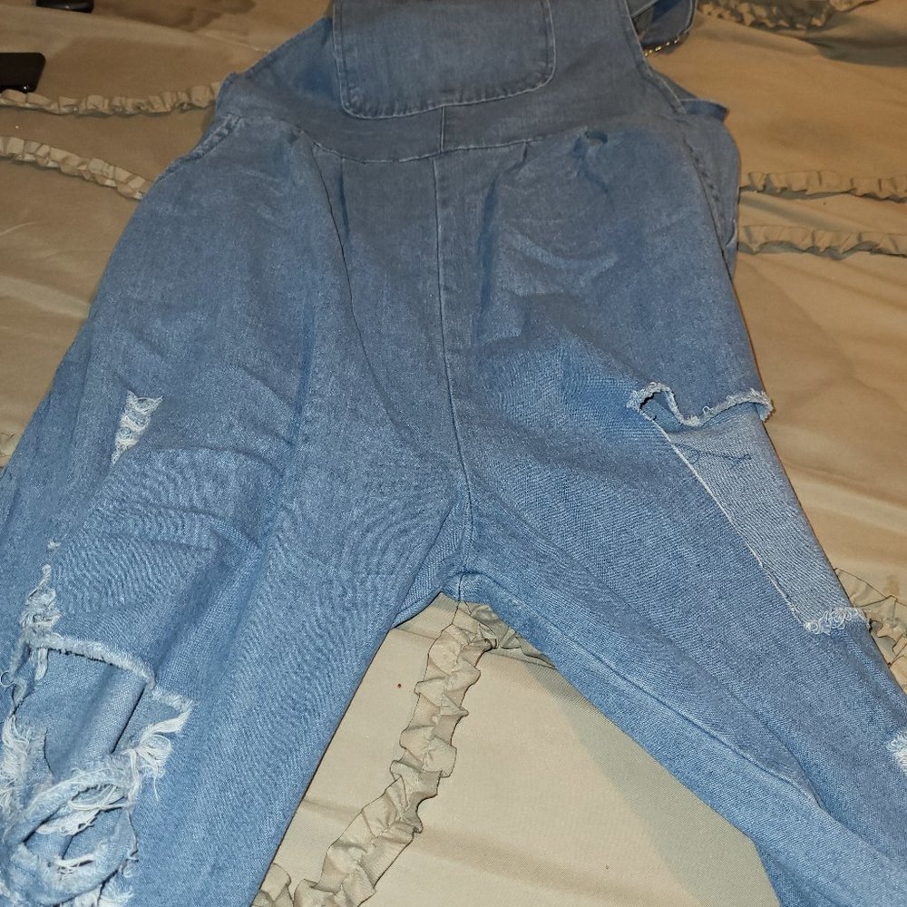 Wide leg distressed overalls